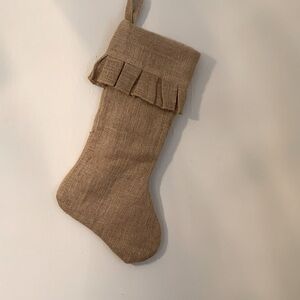 Tan Burlap Christmas Stocking with Ruffle- Holiday